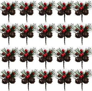 Kunstmatige dennenappels in rood, 8 cm hoog