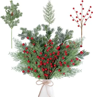 Kunstmatige dennentak 45 cm groen/rood