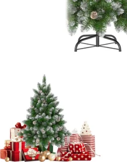 Kunstmatige kerstboom 120 cm met standaard, sneeuweffect en dennenappels