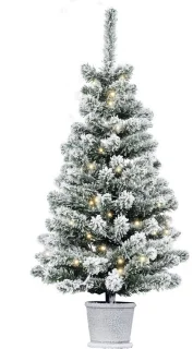 Kunstmatige kerstboom met sneeuwbedekking met ledverlichting en afneembare pot
