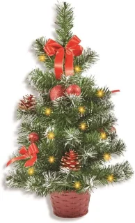 Kunstmatige kerstboom rood 50 cm met LED-lichtjes
