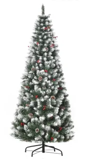 Kunstmatige kerstboom van 180 cm met rode bessen en witte dennenappels
