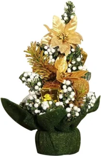 Kunstmatige mini-kerstboom 20 cm met kerstballen, goud
