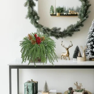 Kunstmatige Norfolkden Kersttafeldecoratie 26 cm