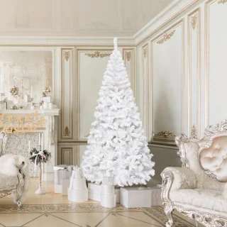 Kunstsparrenboom 240 cm Wit — Vol en modern, perfect voor een opvallend kerstbeeld