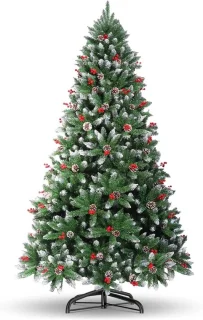 Lamor kunstkerstboom met sneeuweffect en dennenappels - 180 cm