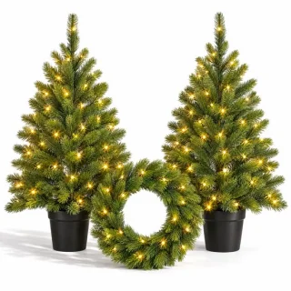 Levano kunstkerstboom en kerstkrans set van 2