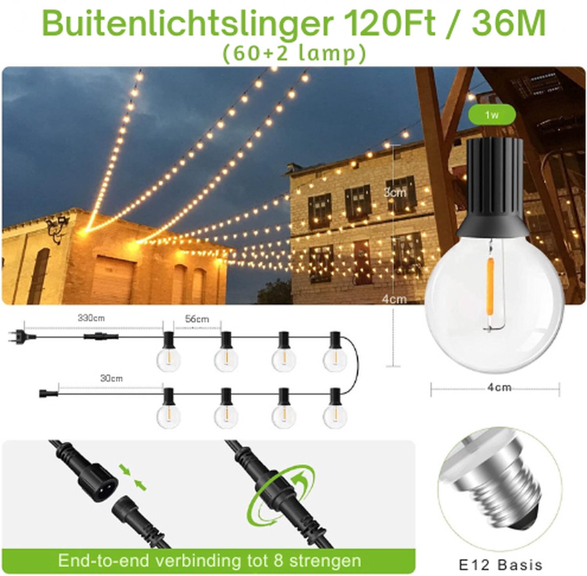 Lichtsnoer LED Buiten 36M 62 LED's IP45