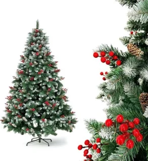 Luxe kunstkerstboom 150 cm met sneeuw en dennenappels
