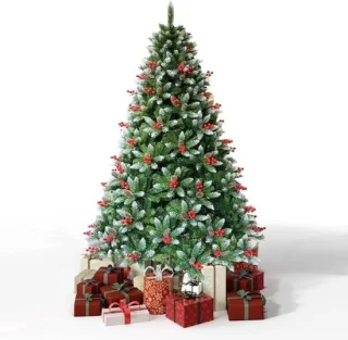 Luxe kunstkerstboom 210 cm met sneeuw en kegels