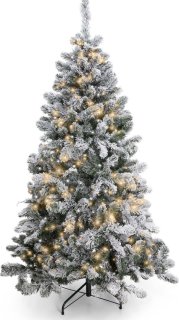 Memphis Flock 210 cm — Volle, besneeuwde kunstkerstboom met slimme LED