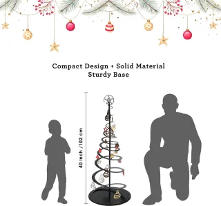 Metalen Zwarte Kerstboom inclusief Verlichting en Kerstballen