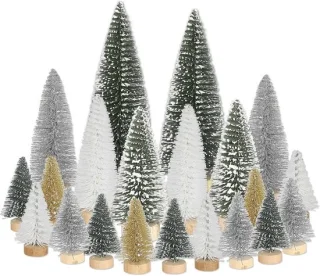 Mini-dennenboom decoratie groen - 4,5/10/15 cm - kunststof met houten basis