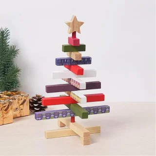 Mini houten kerstboom decoratie 28 cm