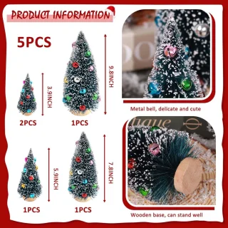 Mini kerstbomen decoraties – kunstmatige tafelbladbomen – sneeuw en kleurrijke kralen – winterdecoratie – ShopVlot