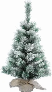 Mini kerstboom 35 cm met verlichting in jute zak