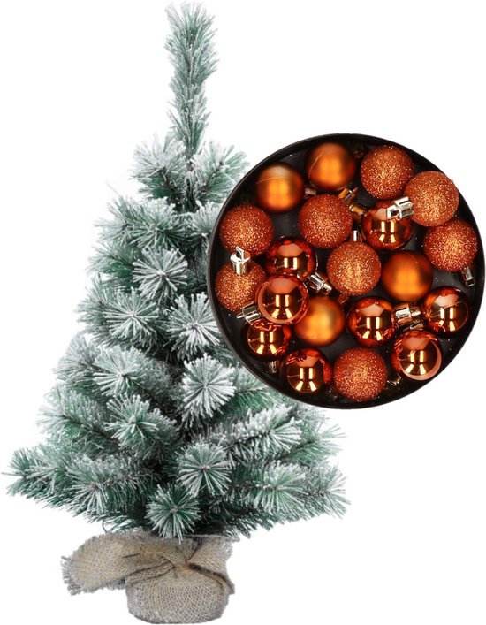 Mini kerstboom 35 cm oranje kerstballen - Kerstversiering