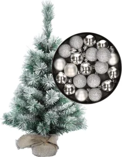 mini kerstboom 35 cm zilveren kerstballen kunstkerstboom kerstversiering
