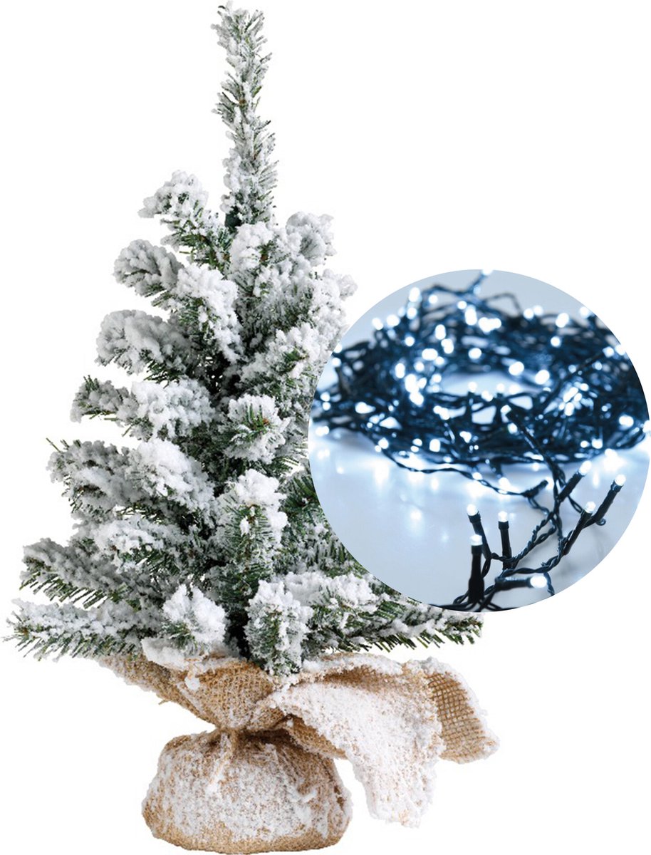 Mini kerstboom 45 cm besneeuwd met verlichting helder wit 40 leds