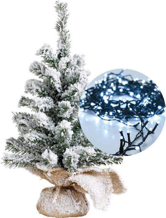 Mini kerstboom 45 cm besneeuwd met verlichting helder wit 40 leds