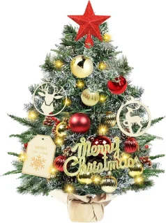 Mini kerstboom 45 cm - kleine versierde kunstkerstboom met verlichting