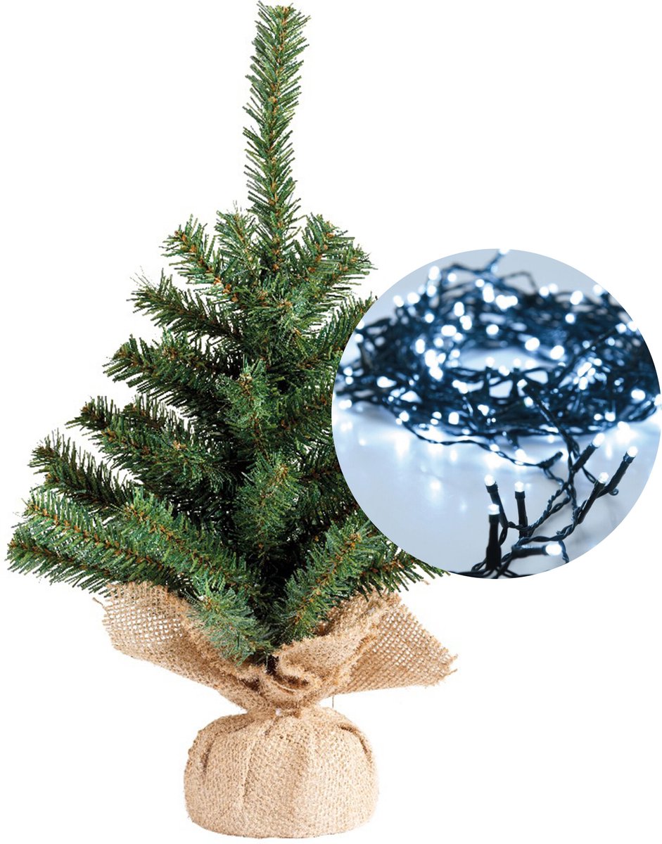 Mini kerstboom 45 cm met kerstverlichting helder wit 40 leds