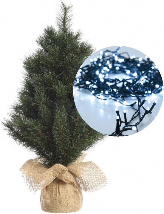 Mini kerstboom 45 cm met witte kerstverlichting 40 leds