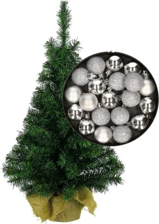 Mini kerstboom 45 cm zilver inclusief kerstballen