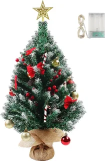 Mini kerstboom 60 cm DIY met led-lichtslingers en decoraties
