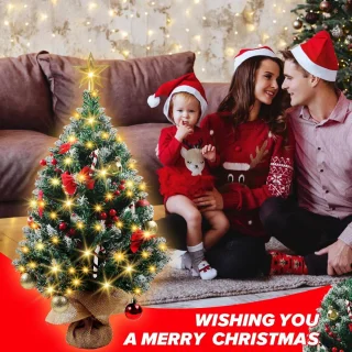 Mini kerstboom 60 cm DIY met led-lichtslingers en decoraties