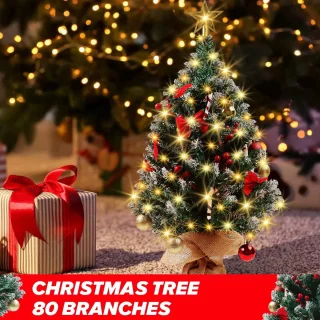 Mini kerstboom 60 cm DIY met led-lichtslingers en decoraties