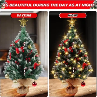 Mini kerstboom 60 cm DIY met led-lichtslingers en decoraties