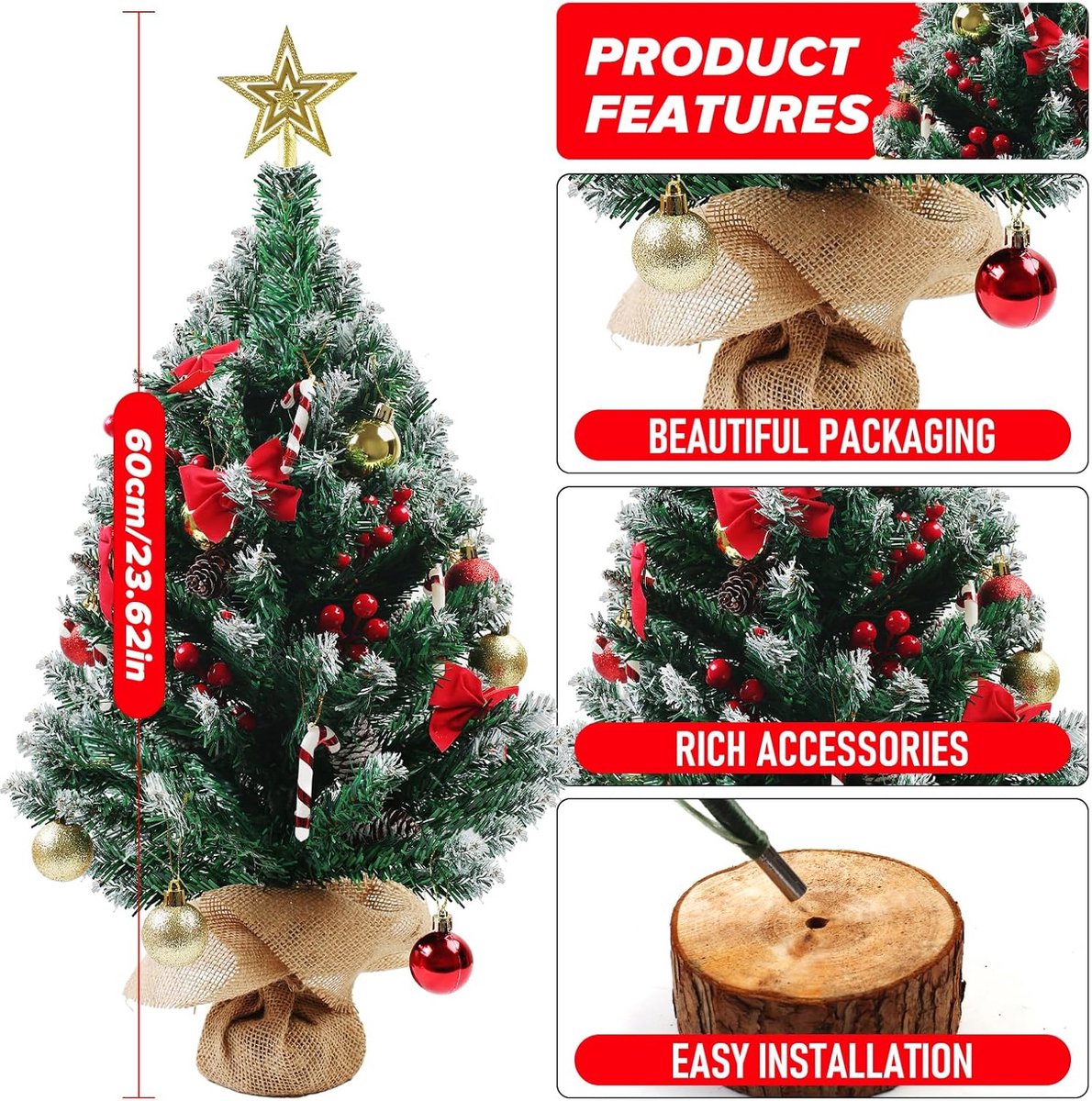 Mini kerstboom 60 cm DIY met led-lichtslingers en decoraties