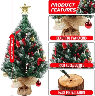 Mini kerstboom 60 cm DIY met led-lichtslingers en decoraties