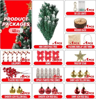 Mini kerstboom 60 cm DIY met led-lichtslingers en decoraties