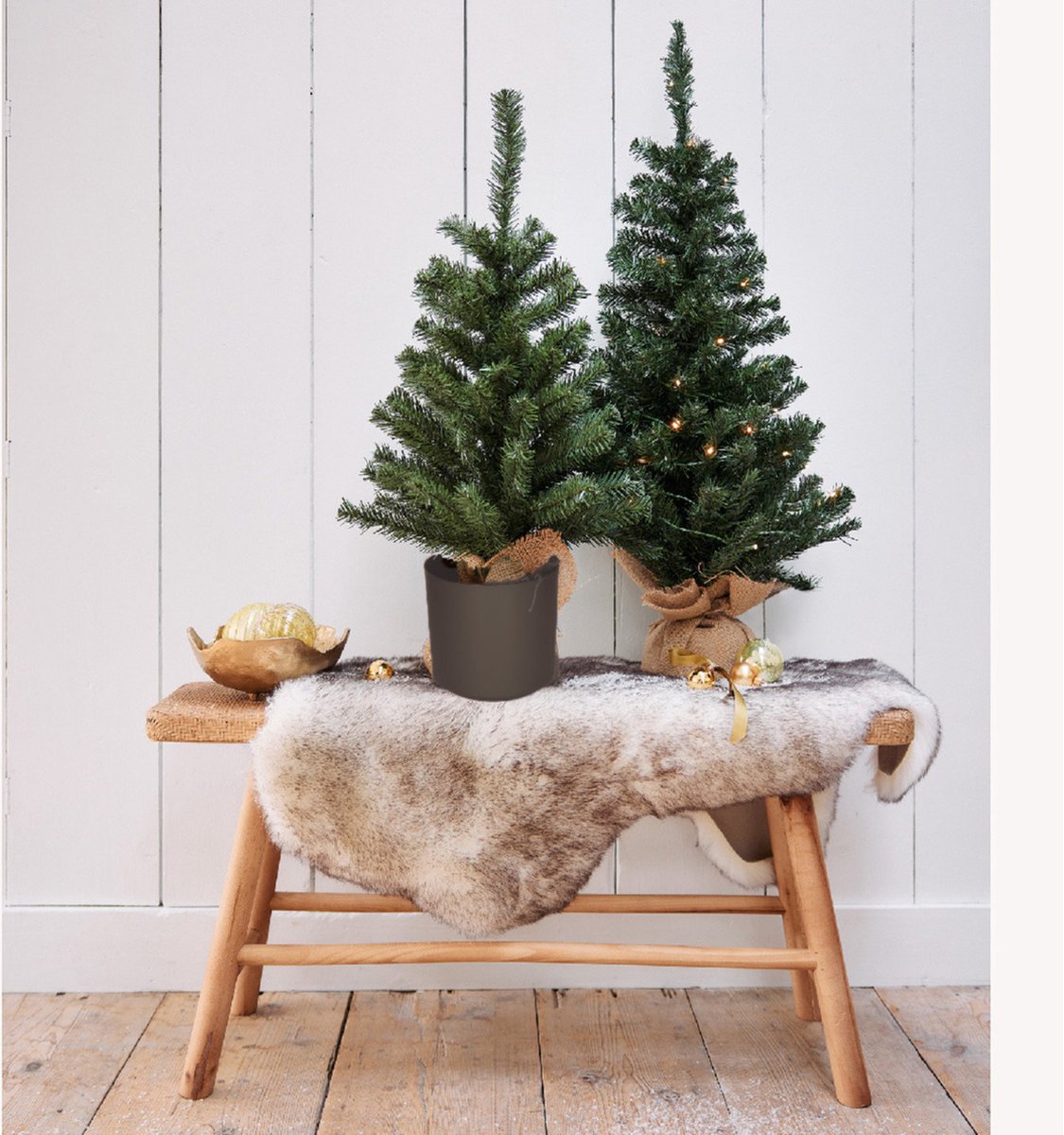 Mini kerstboom 60 cm groen in antraciet kunststof pot