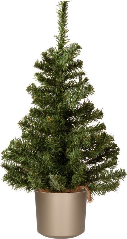 Mini kerstboom 60 cm groen titanium grijze pot kunstboom
