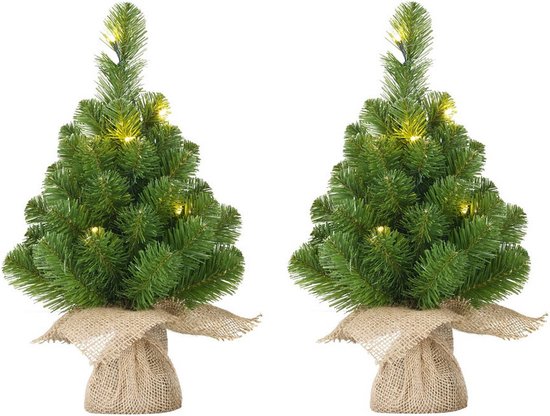 Mini kerstboom 60 cm met LED lampjes - set van 4