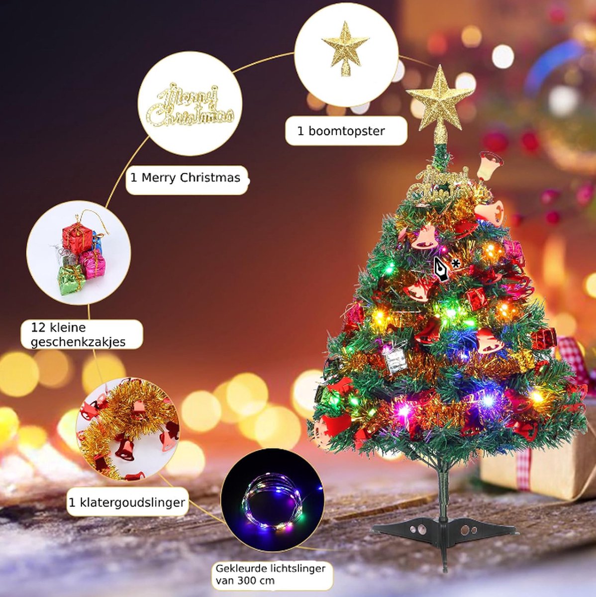 Mini Kerstboom 60cm met Versiering inclusief Takken en Decoratie