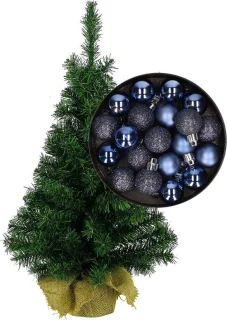 Mini kerstboom 75 cm donkerblauw inclusief kerstballen
