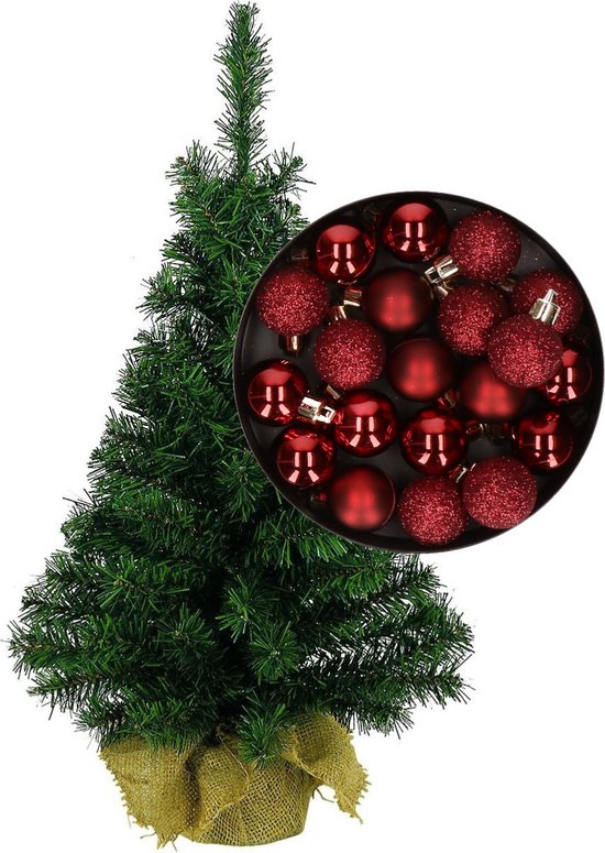 Mini kerstboom 75 cm donkerrood inclusief kerstballen