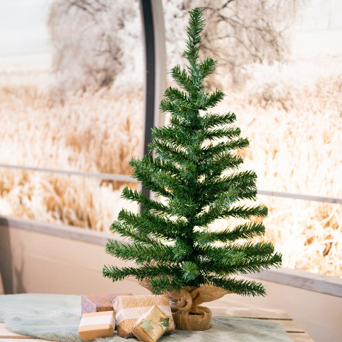 Mini kerstboom 75 cm groen kunstpot grijs