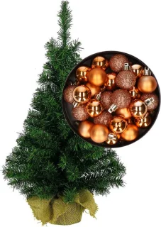Mini kerstboom 75 cm koper inclusief kerstballen