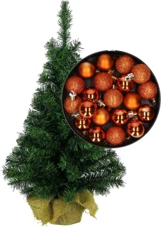 Mini kerstboom 75 cm oranje inclusief kerstballen