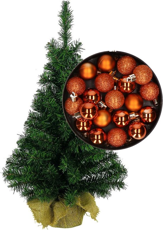 Mini kerstboom 75 cm oranje inclusief kerstballen