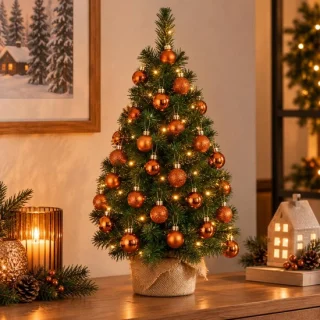 Mini kerstboom 75 cm oranje kerstballen