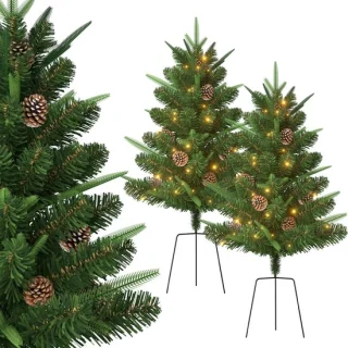 Mini kerstboom 76 cm PE + PVC met led – set van 2