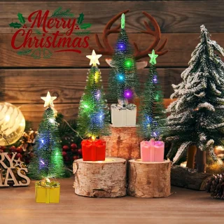 Mini kerstboom - A - 16 cm - Kunststof met ledlichten - Voor huistafeldecoratie