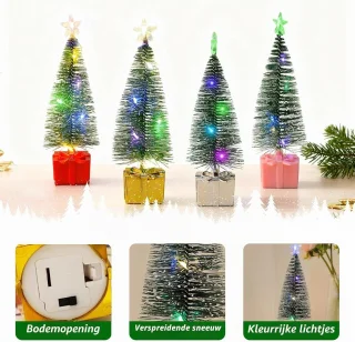 Mini kerstboom - A - 16 cm - Kunststof met ledlichten - Voor huistafeldecoratie