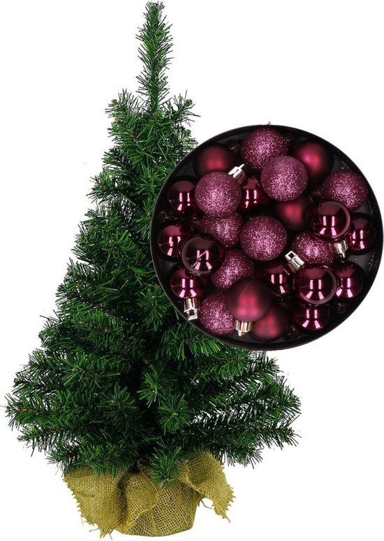 Mini kerstboom Aubergine 45 cm inclusief kerstballen